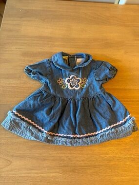 Vintage Sesame Street Baby Girl Floral Embroidered Denim Dress Size 6/9m